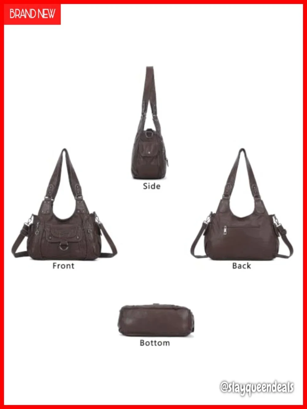 Women's Vegan Leather Hobo Shoulder Tote Bag with Adjustable Strap